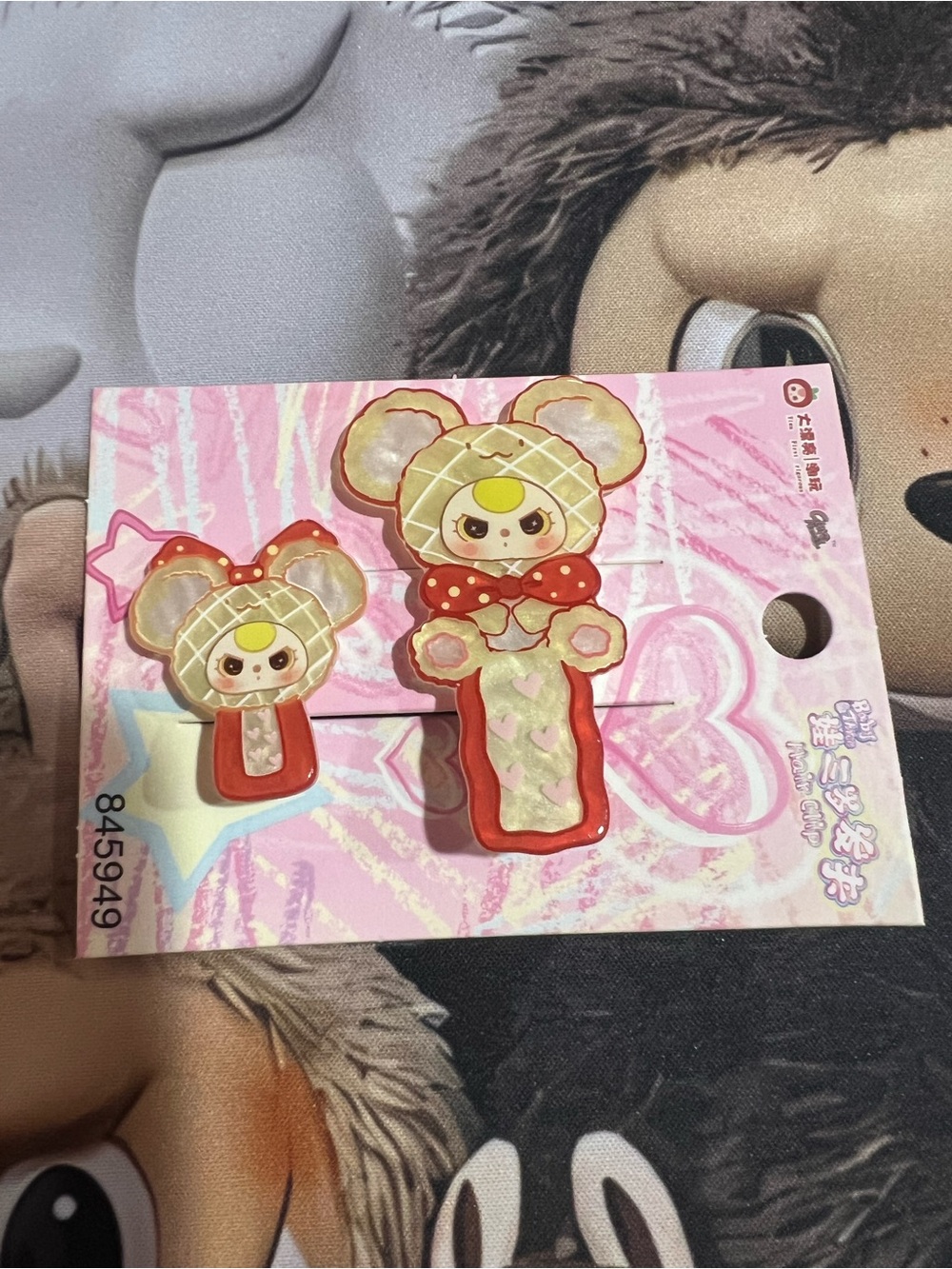Baby three Cute Mouse Hair Clips for Kids - Pink and Red